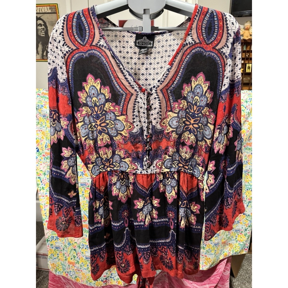 Angie Women's Size‎ Large Boho V Neck Bell Sleeve Paisley Jumpsuit Romper